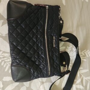 MZ Wallace Black Quilted Crossbody Bag with Silver Zippers